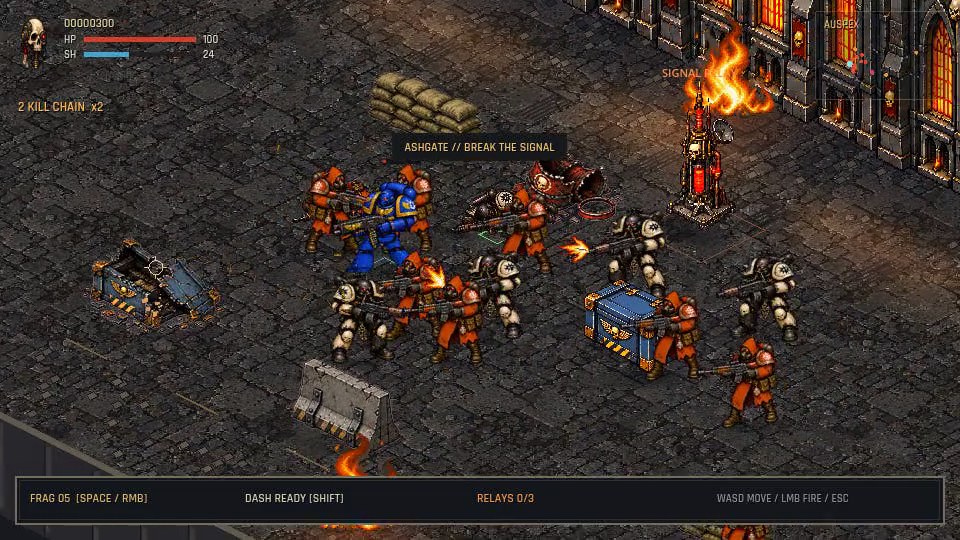 Ashgate Siege gameplay: a firefight around a burning signal relay